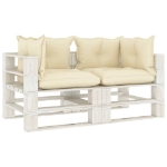 Divano da Giardino in Pallet 2 Posti con Cuscini Crema in Legno