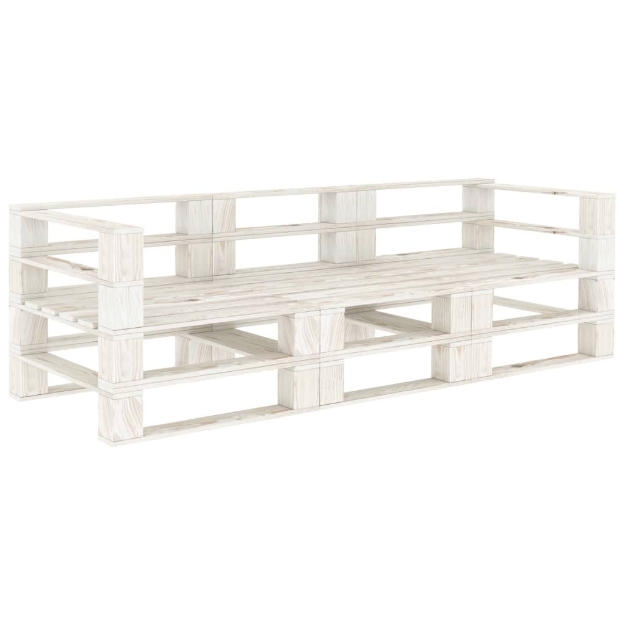 Divano da Giardino su Pallet Bianco a 3 Posti in Legno