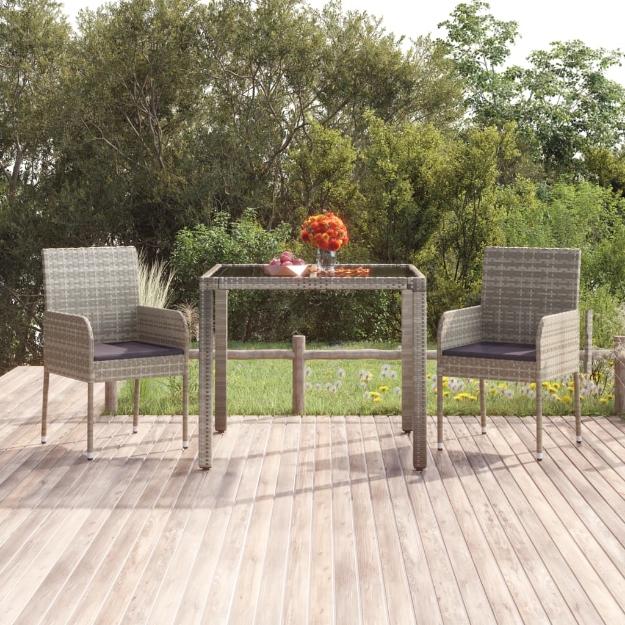 Tavolo da Giardino Piano in Vetro Grigio 90x90x75 cm Polyrattan