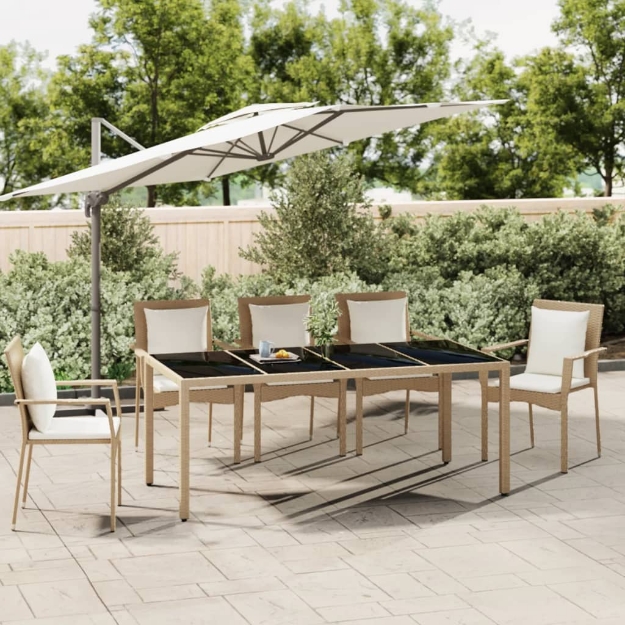 Tavolo da Giardino Piano Vetro Beige Polyrattan Vetro Temperato