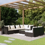 Set Divani da Giardino 8 pz con Cuscini in Polyrattan Nero