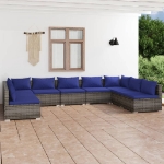 Set Divani da Giardino 9 pz con Cuscini in Polyrattan Grigio