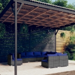 Set Divani da Giardino 9 pz con Cuscini in Polyrattan Grigio