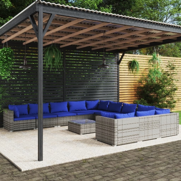 Set Divani da Giardino 12 pz con Cuscini in Polyrattan Grigio