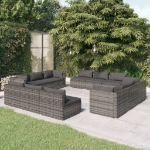 Set Divani da Giardino 12 pz con Cuscini in Polyrattan Grigio