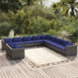 Set Divani da Giardino 11 pz con Cuscini in Polyrattan Grigio