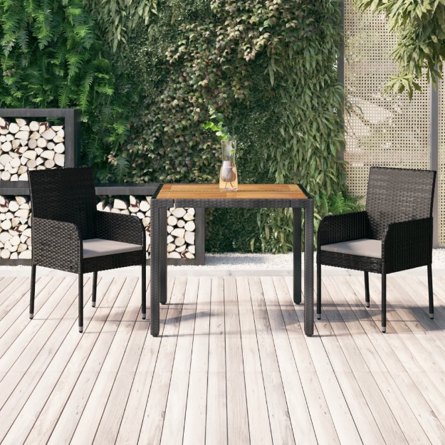 Set da Pranzo da Giardino 3 pz con Cuscini Nero in Polyrattan