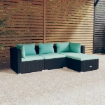 Set Divani da Giardino 4 pz con Cuscini in Polyrattan Nero