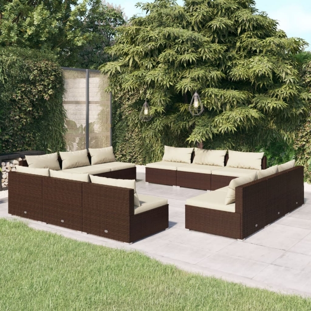 Set Divani da Giardino 12 pz con Cuscini in Polyrattan Marrone