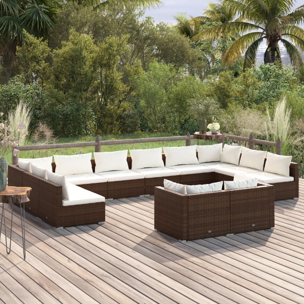 Set Divani da Giardino 12 pz con Cuscini in Polyrattan Marrone