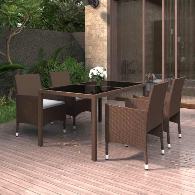 Set da Pranzo Giardino 5 pz Polyrattan Vetro Temperato Marrone