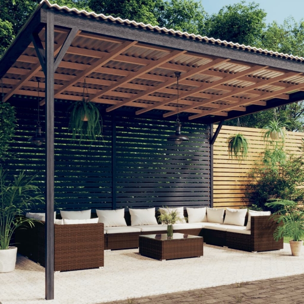 Set Divani da Giardino 11 pz con Cuscini in Polyrattan Marrone