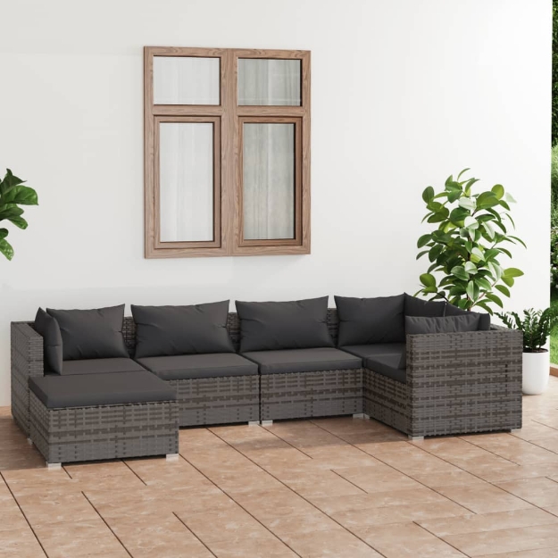 Set Divani da Giardino 6 pz con Cuscini in Polyrattan Grigio