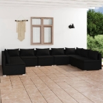 Set Divani da Giardino 9 pz con Cuscini in Polyrattan Nero