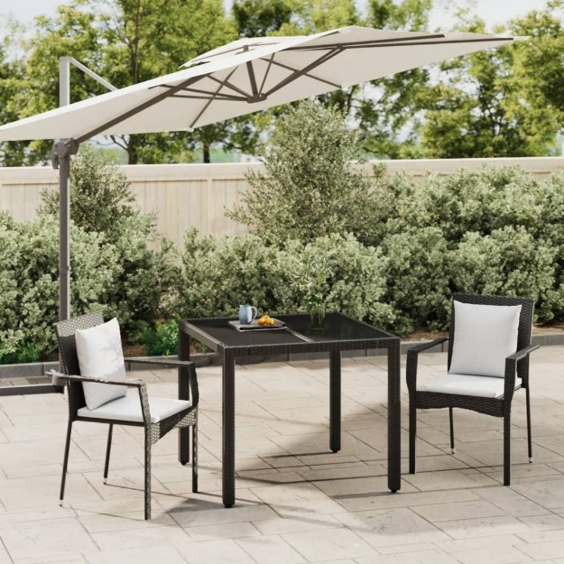 Set da Pranzo da Giardino 3 pz con Cuscini Nero in Polyrattan