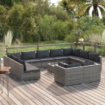 Set Divani da Giardino 12 pz con Cuscini in Polyrattan Grigio