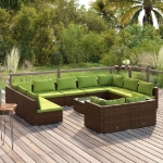 Set Divani da Giardino 12 pz con Cuscini in Polyrattan Marrone