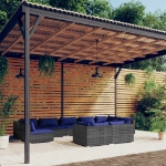 Set Divani da Giardino 9 pz con Cuscini in Polyrattan Grigio