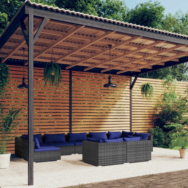 Set Divani da Giardino 9 pz con Cuscini in Polyrattan Grigio