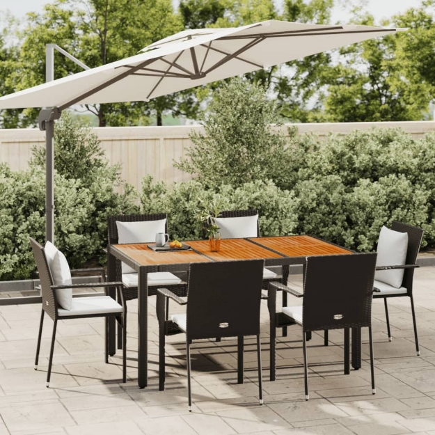 Set da Pranzo da Giardino 7 pz Nero con Cuscini in Polyrattan