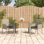 Set da Pranzo da Giardino 3 pz con Cuscini in Polyrattan Grigio