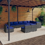 Set Divani da Giardino 10 pz con Cuscini in Polyrattan Grigio