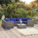 Set Divani da Giardino 7 pz con Cuscini in Polyrattan Grigio