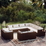 Set Divani da Giardino 11 pz con Cuscini in Polyrattan Marrone