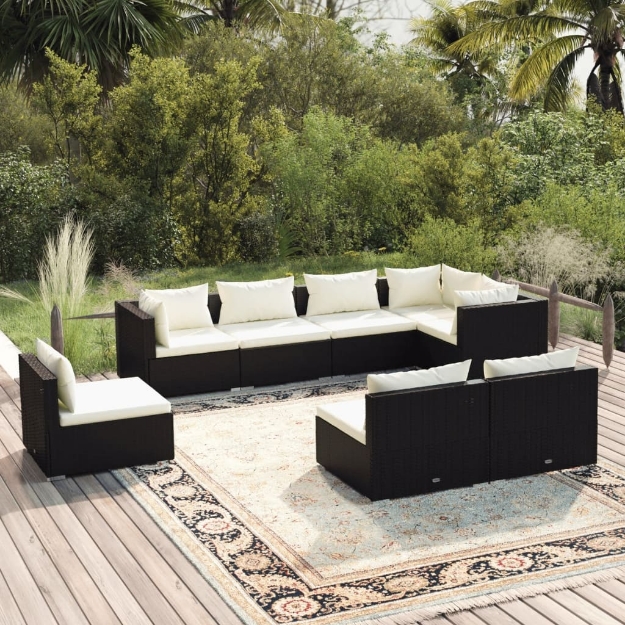 Set Divani da Giardino con Cuscini 8 pz in Polyrattan Nero