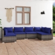 Set Divani da Giardino 6 pz con Cuscini in Polyrattan Grigio