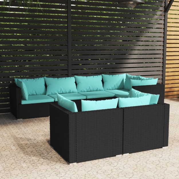 Set Divani da Giardino 7 pz con Cuscini in Polyrattan Nero