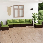 Set Divani da Giardino 6 pz con Cuscini in Polyrattan Marrone