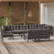 Set Divani da Giardino 10 pz con Cuscini Neri Massello di Pino