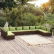 Set Divani da Giardino 10 pz con Cuscini in Polyrattan Marrone