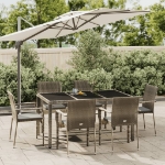 Set da Pranzo da Giardino 7 pz con Cuscini in Polyrattan Grigio