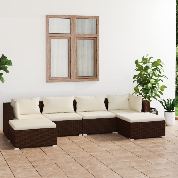 Set Divani da Giardino 6 pz con Cuscini in Polyrattan Marrone