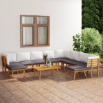 Set Divani da Giardino 11 pz con Cuscini in Massello di Acacia