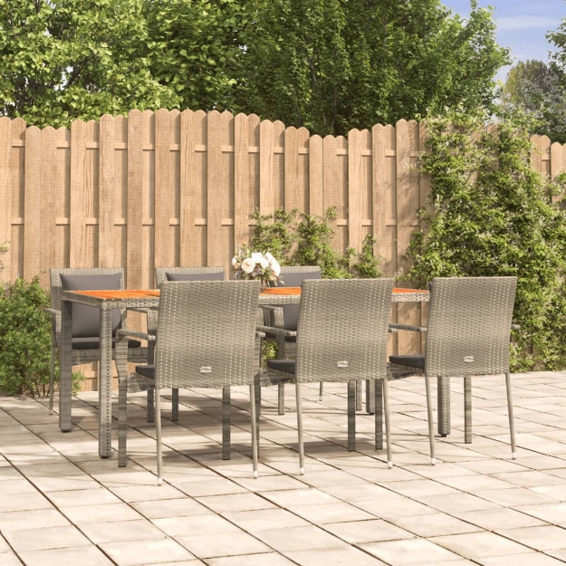 Set da Pranzo da Giardino 7 pz con Cuscini in Polyrattan Grigio