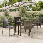 Set da Pranzo Giardino 5pz Nero e Grigio con Cuscini Polyrattan