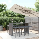 Set Bar da Giardino 9 pz con Cuscini in Polyrattan Grigio