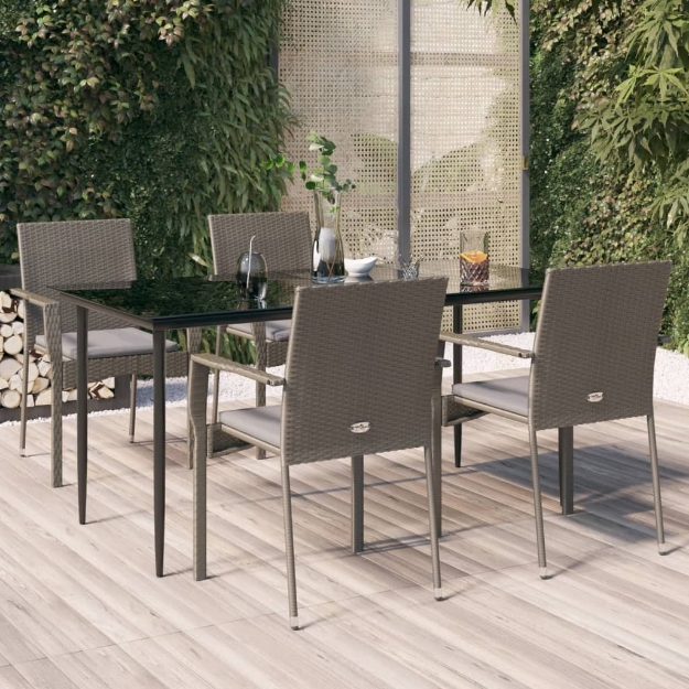 Set da Pranzo Giardino 5pz Nero e Grigio con Cuscini Polyrattan