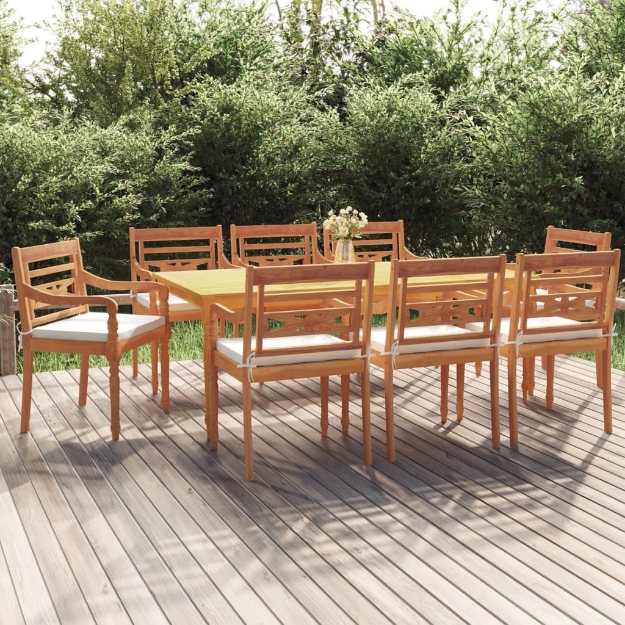 Set da Pranzo Giardino 9pz con Cuscini Legno Massello di Teak