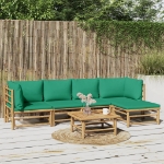 Set Salotto da Giardino 6pz con Cuscini Verdi Bambù
