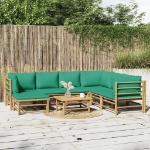 Set Salotto da Giardino 8pz con Cuscini Verdi Bambù