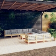 Set Divani da Giardino 12 pz con Cuscini Grigi Massello di Pino