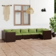Set Divani da Giardino 7 pz con Cuscini in Polyrattan Marrone