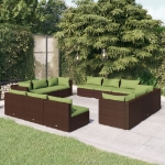 Set Divani da Giardino 12 pz con Cuscini in Polyrattan Marrone