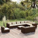 Set Divani da Giardino 11 pz con Cuscini in Polyrattan Marrone