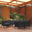 Set Divani da Giardino 9 pz con Cuscini Neri Massello di Pino