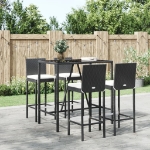 Set Bar da Giardino 5 pz con Cuscini in Polyrattan Nero